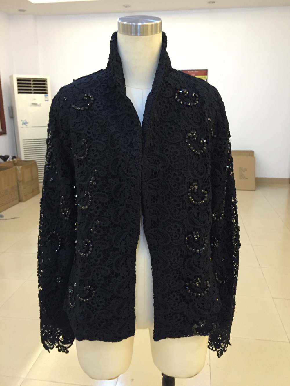 2016 new collection beading sequins lace crochet coat 