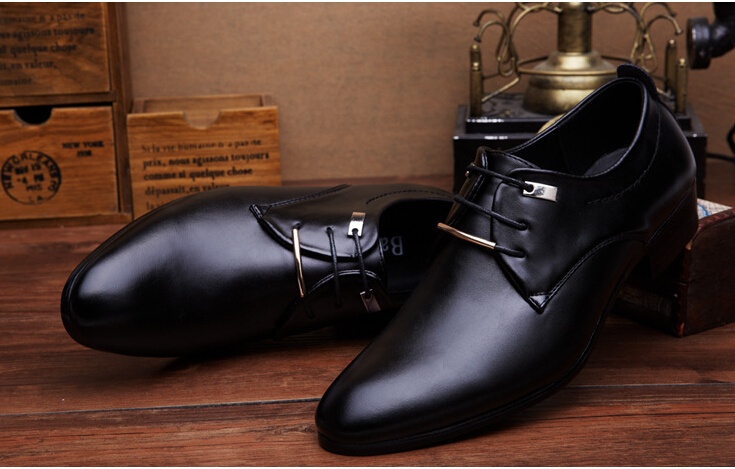 Fashion black dress lace up men casual flat leather shoe