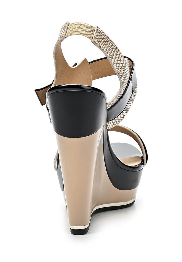 2015 new model women high heel wedge patent leather wedge sandals