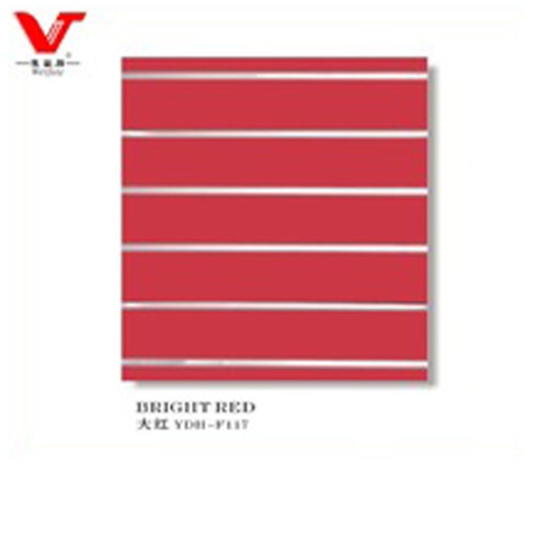Red slatwall panels with aluminum