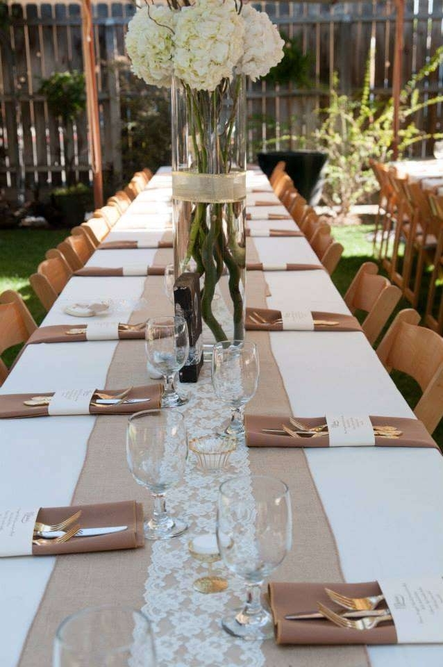 Burlap table runner, Burlap placemat, Burlap utensil holder with lace in four sides