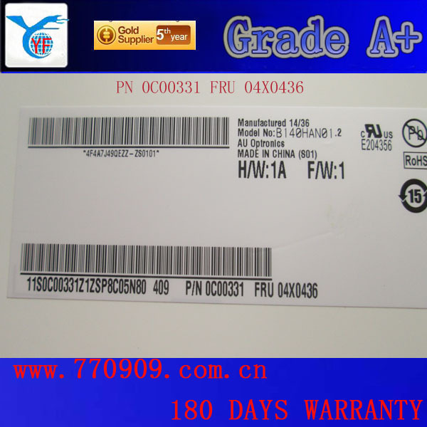 laptop replacement lcd screen B140HAN01.2 PN 0C00331 FRU 04X0436 